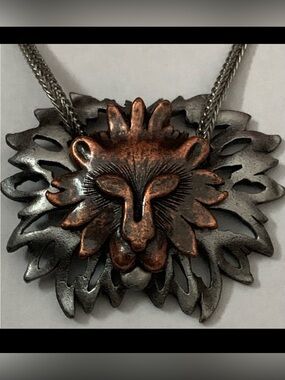 New vintage lion copper pewter pendant necklace